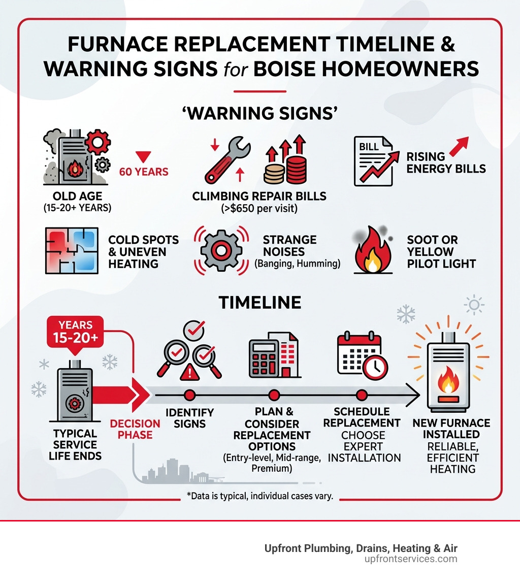 Furnace replacement timeline and warning signs infographic for Boise homeowners - furnace replacement boise infographic 
