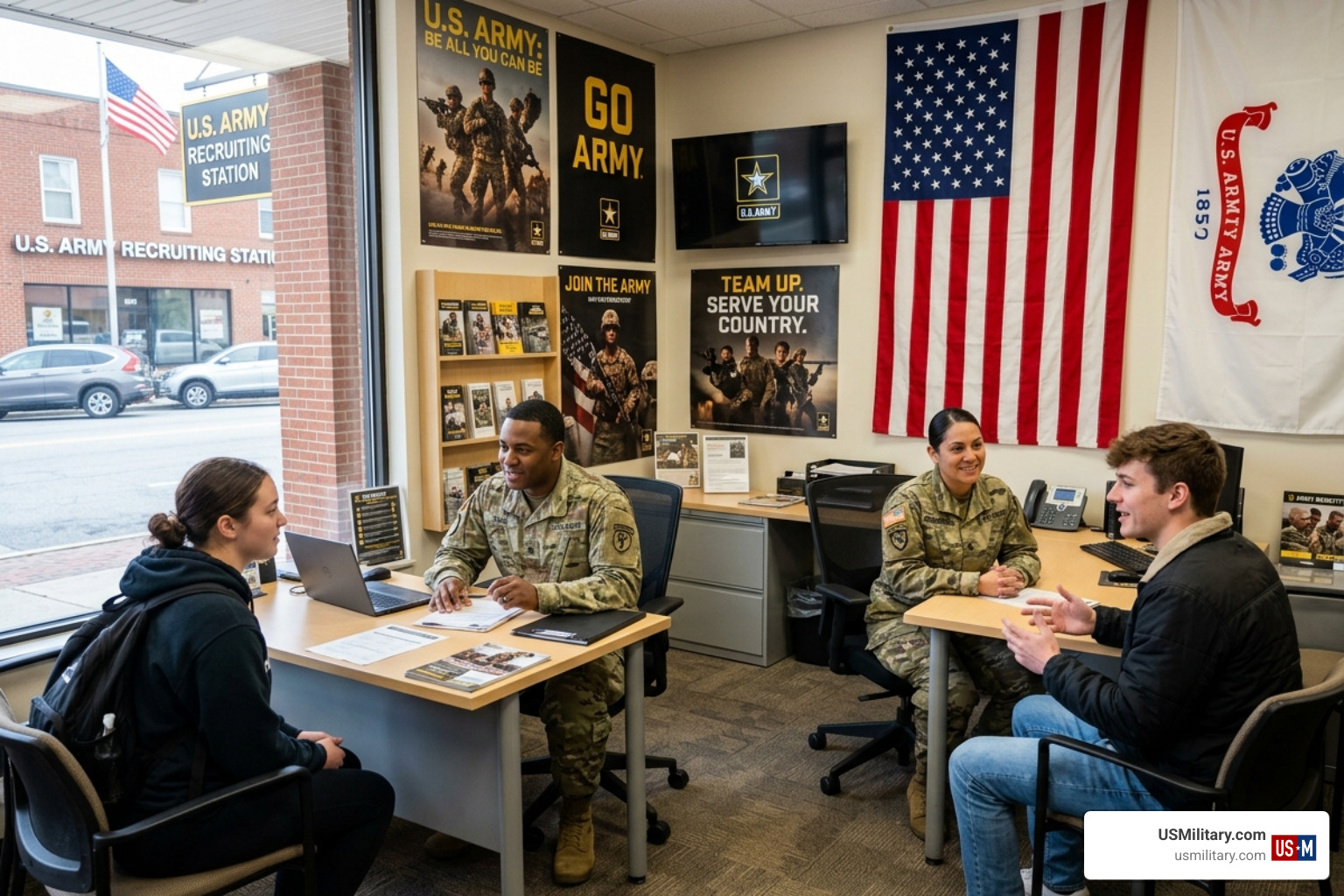 U.S. Army recruiting station with potential candidates - Has The Iran War Influenced Army Recruiting