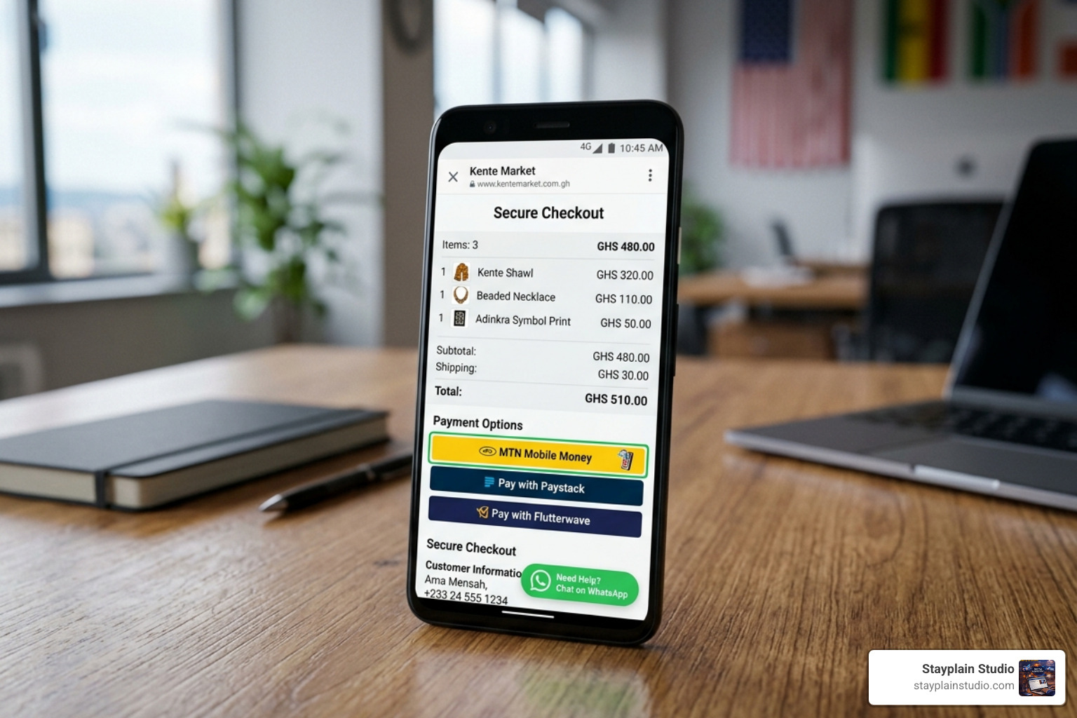 local payment and whatsapp integration - custom website design ghana