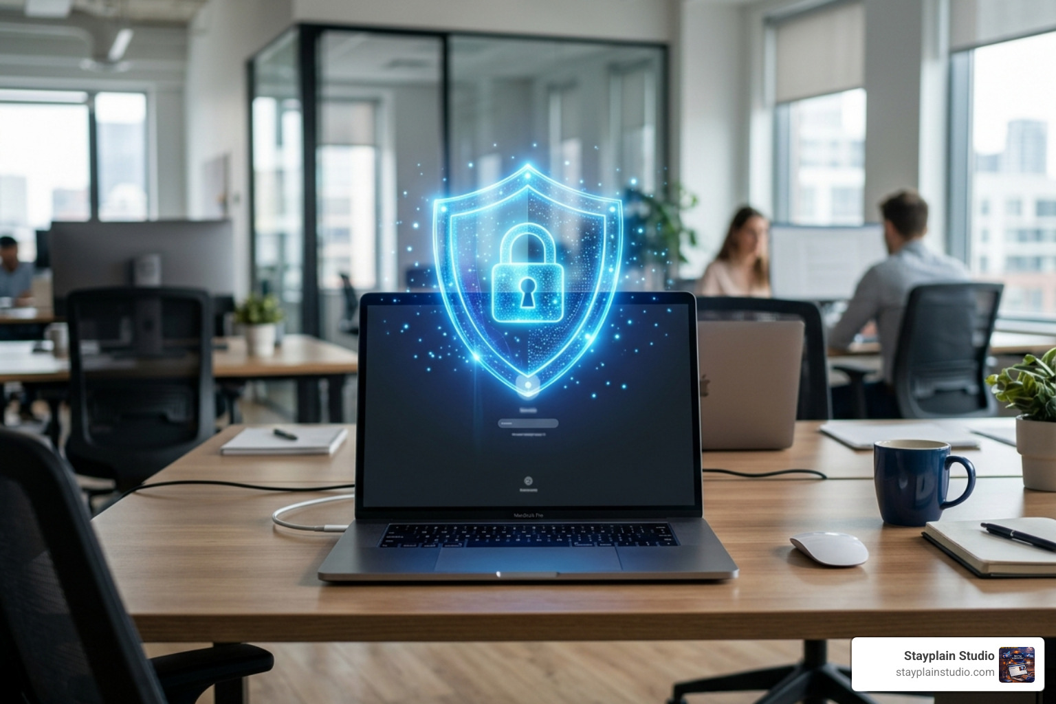 security shield over a laptop - domain hosting ghana