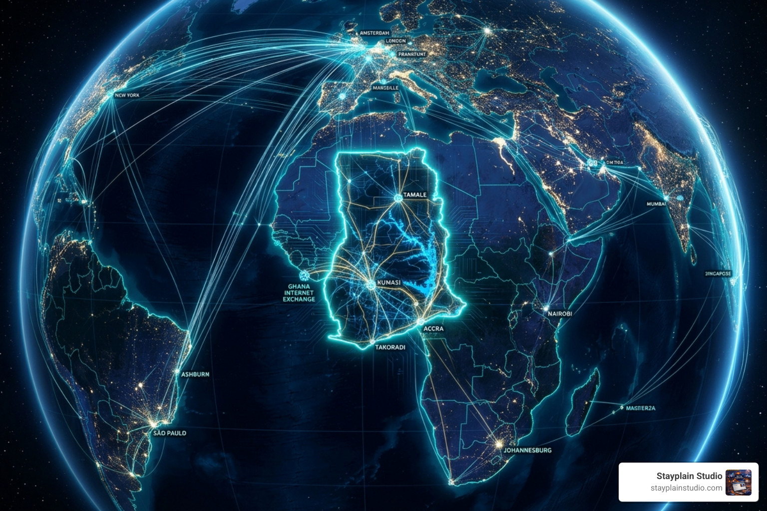 digital map of ghana connecting to global servers - domain hosting ghana