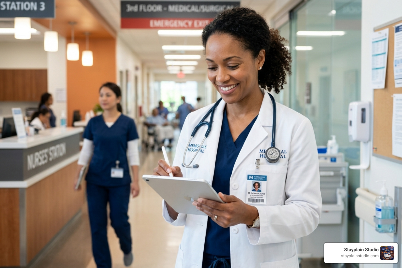 doctor interacting with a tablet - clinic hospital website services doctor interacting with a tablet - clinic hospital website services