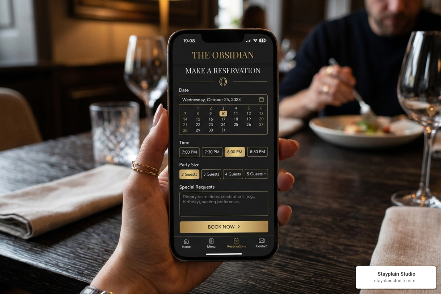 mobile-responsive restaurant reservation screen - fine dining restaurant website