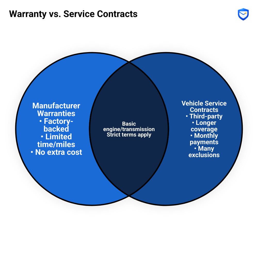 Infographic comparing manufacturer warranties vs third-party vehicle service contracts like CarShield - is carshield a scam Infographic comparing manufacturer warranties vs third-party vehicle service contracts like CarShield - is carshield a scam