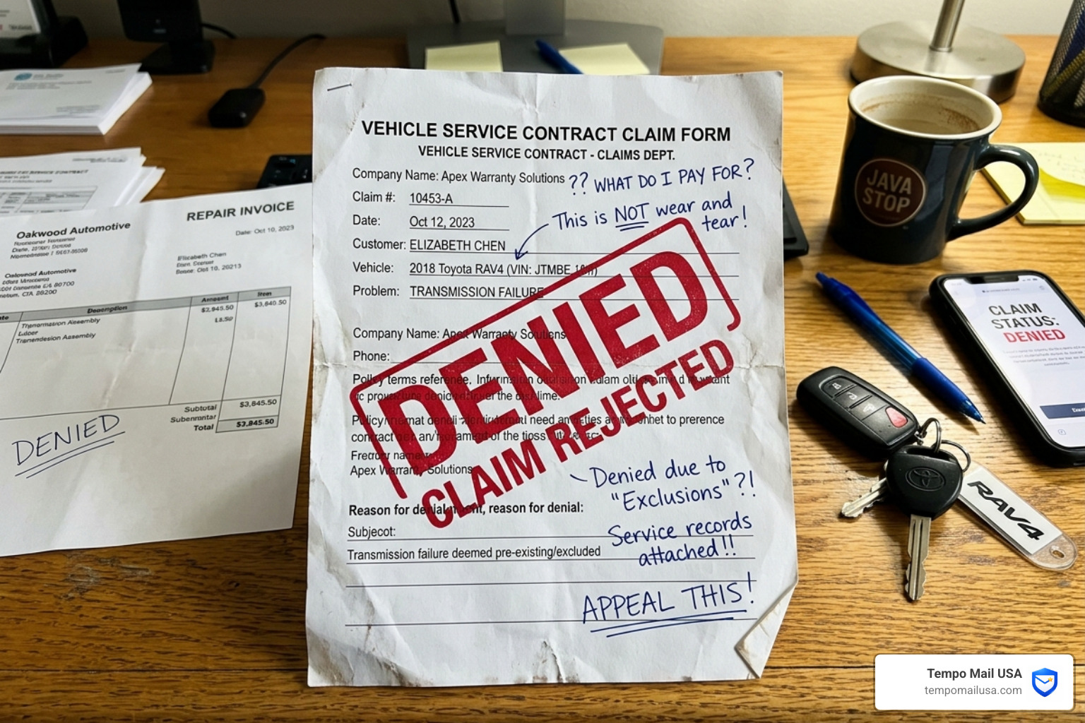 Denied repair claim form representing common CarShield customer frustrations - is carshield a scam or legit review Denied repair claim form representing common CarShield customer frustrations - is carshield a scam or legit review
