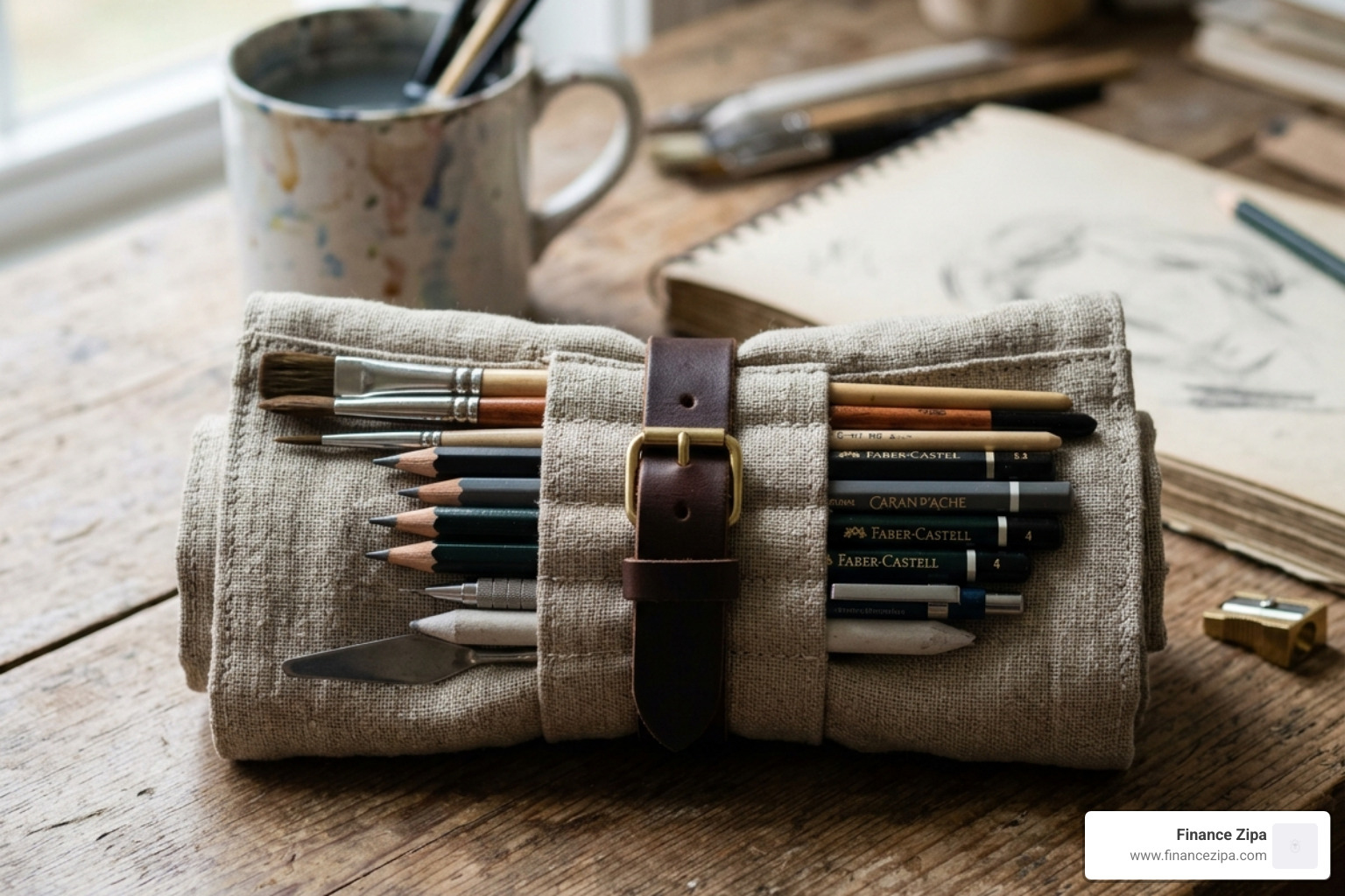 compact linen artist wrap - art kit professional