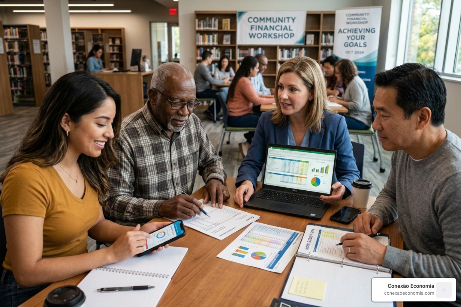 diverse individuals at different life stages managing their personal finances - improve financial literacy