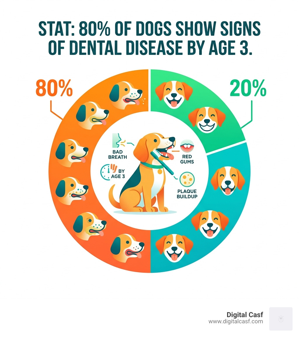 Stat: 80% of dogs show signs of dental disease by age 3 - diy dental chews for dogs infographic 