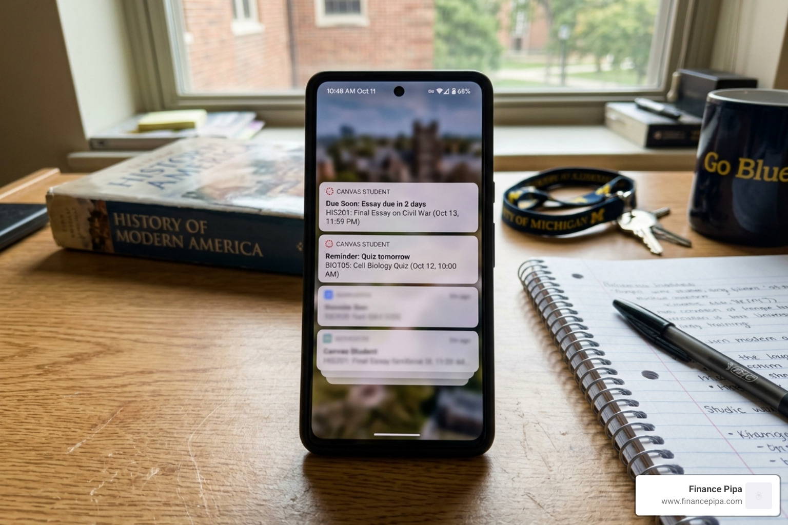 A mobile app displaying push notifications for upcoming deadlines - assignment due date tracker