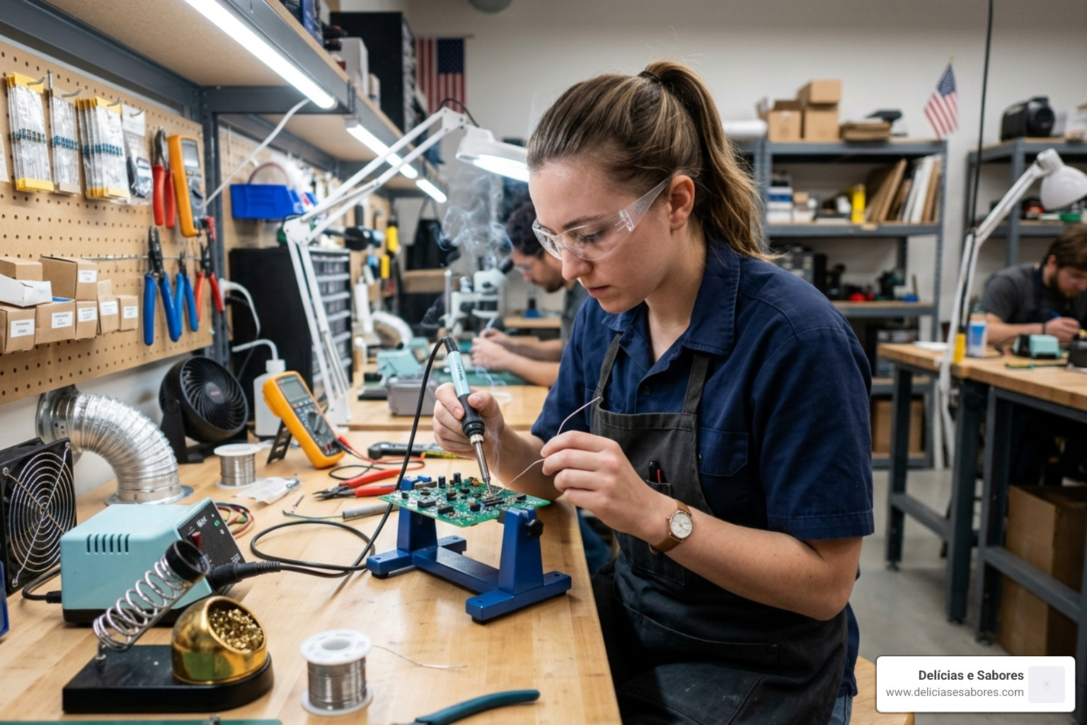 maker wearing safety glasses while soldering - soldering kits for beginners maker wearing safety glasses while soldering - soldering kits for beginners