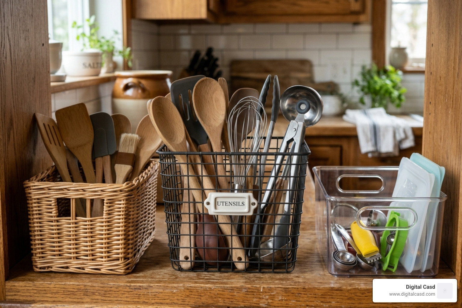 Various basket materials including wire, wicker, and plastic for kitchen organization - baskets for kitchen cabinets