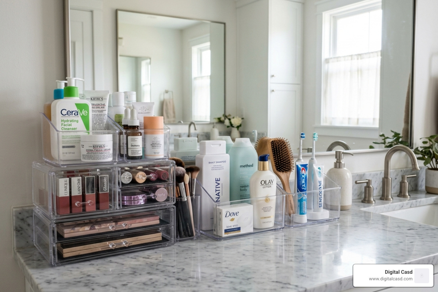 bathroom vanity organizers with acrylic bins - home organization tools