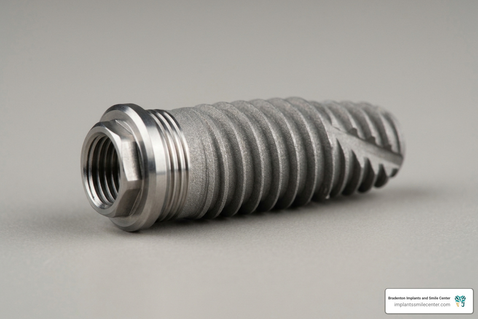 titanium dental implant post showing threads for osseointegration - affordable full mouth dental implants