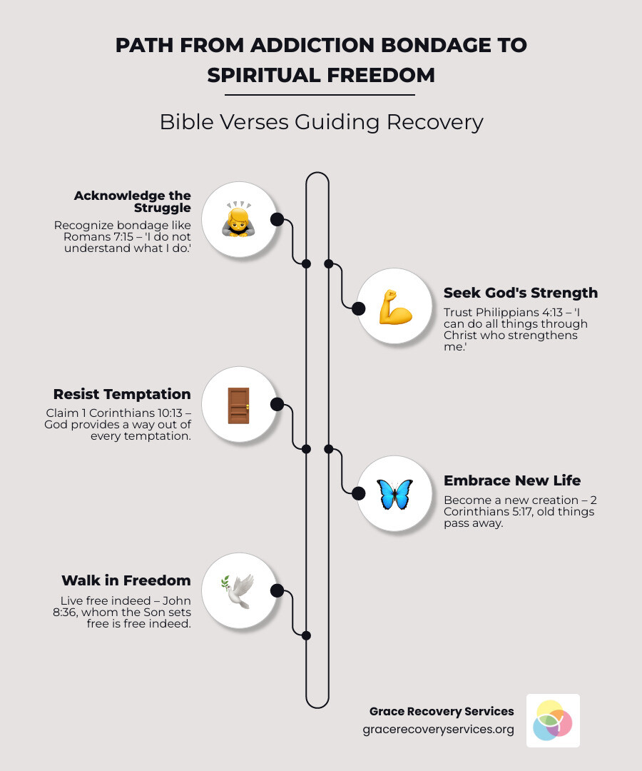 Infographic showing the path from addiction bondage to spiritual freedom using key Bible verses and recovery steps - bible Infographic showing the path from addiction bondage to spiritual freedom using key Bible verses and recovery steps - bible