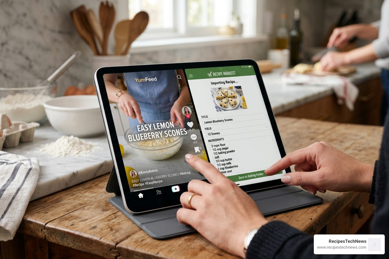 User importing a trending recipe from a social media video onto an iPad Pro - best app for organizing recipes on ipad