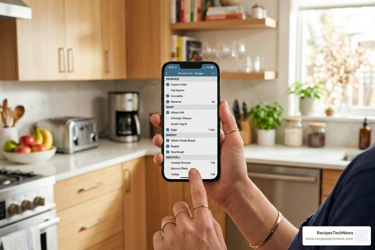 smartphone displaying a smart grocery list organized by aisle - best apps for storing recipes