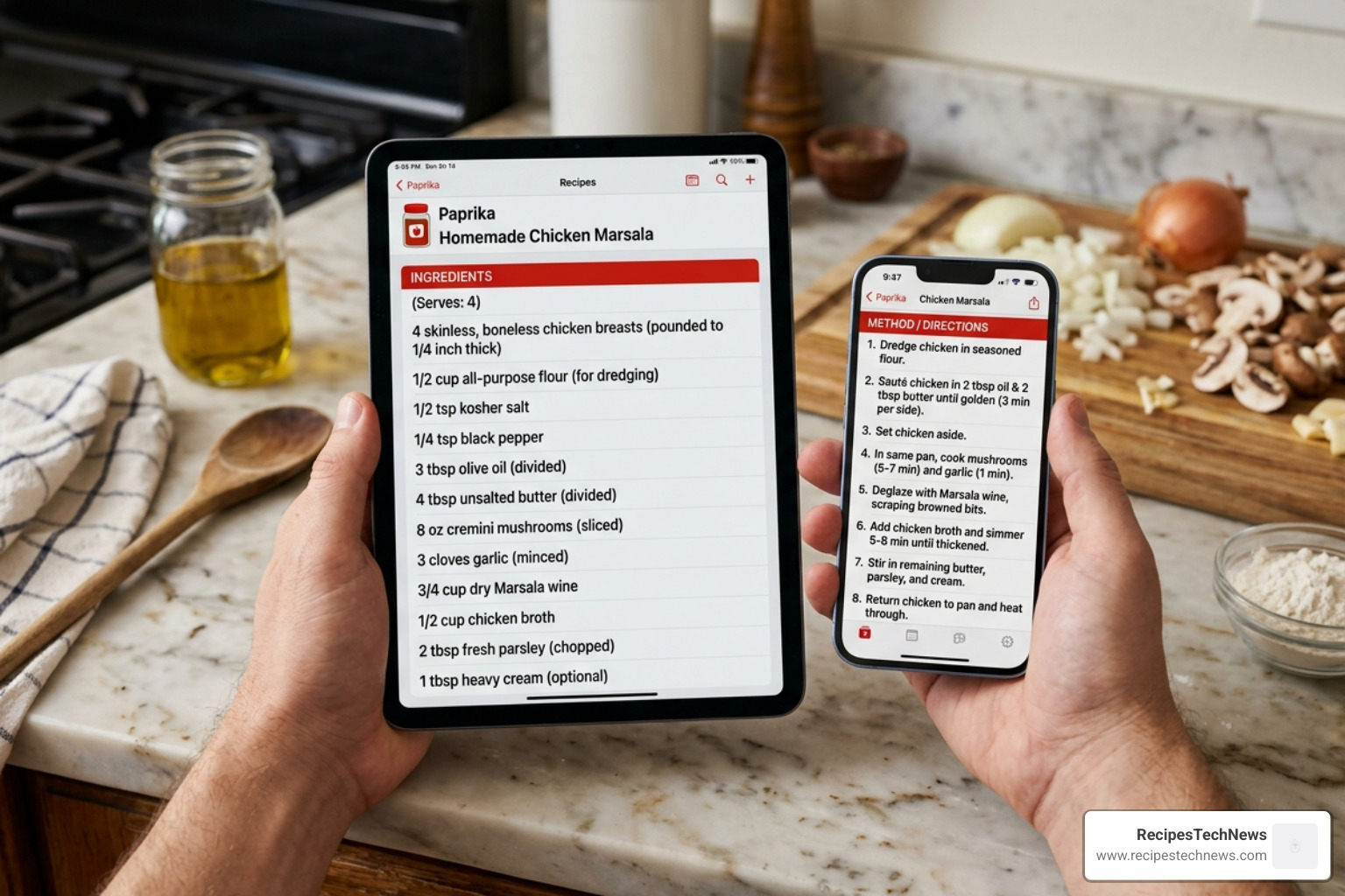Paprika Recipe Manager interface on a tablet and phone - best apps for storing recipes