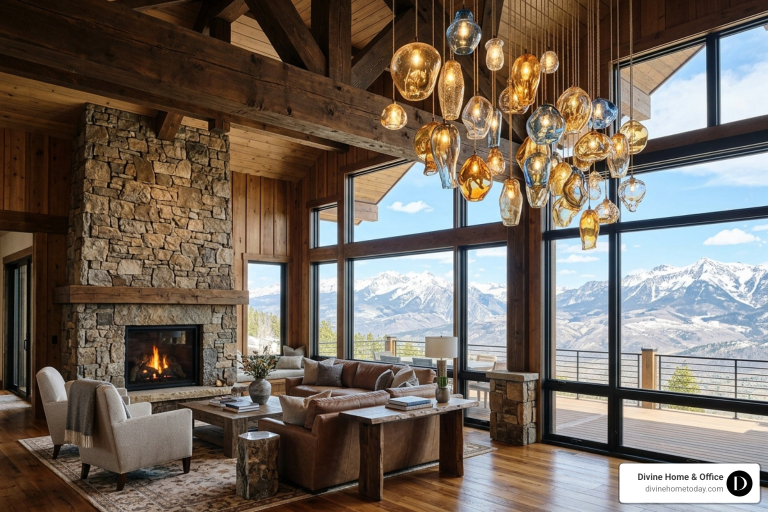 Hand-blown Murano glass lighting installation in a luxury Colorado lodge - high end lighting design Hand-blown Murano glass lighting installation in a luxury Colorado lodge - high end lighting design