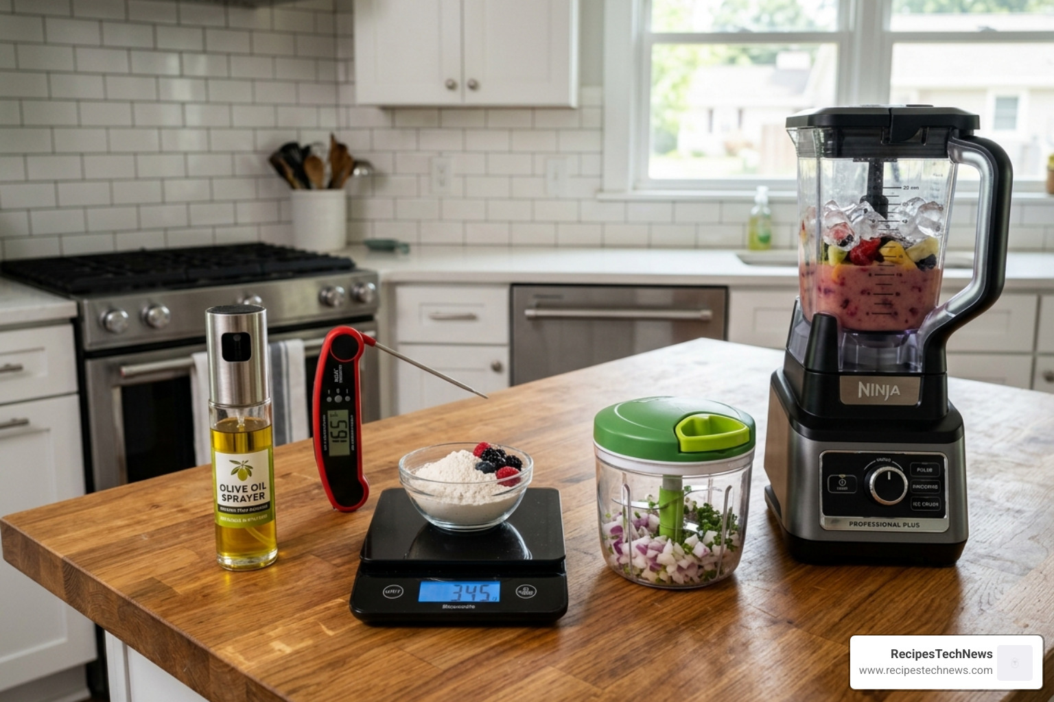 Top selling kitchen tools on a wooden countertop - best kitchen gadgets on amazon