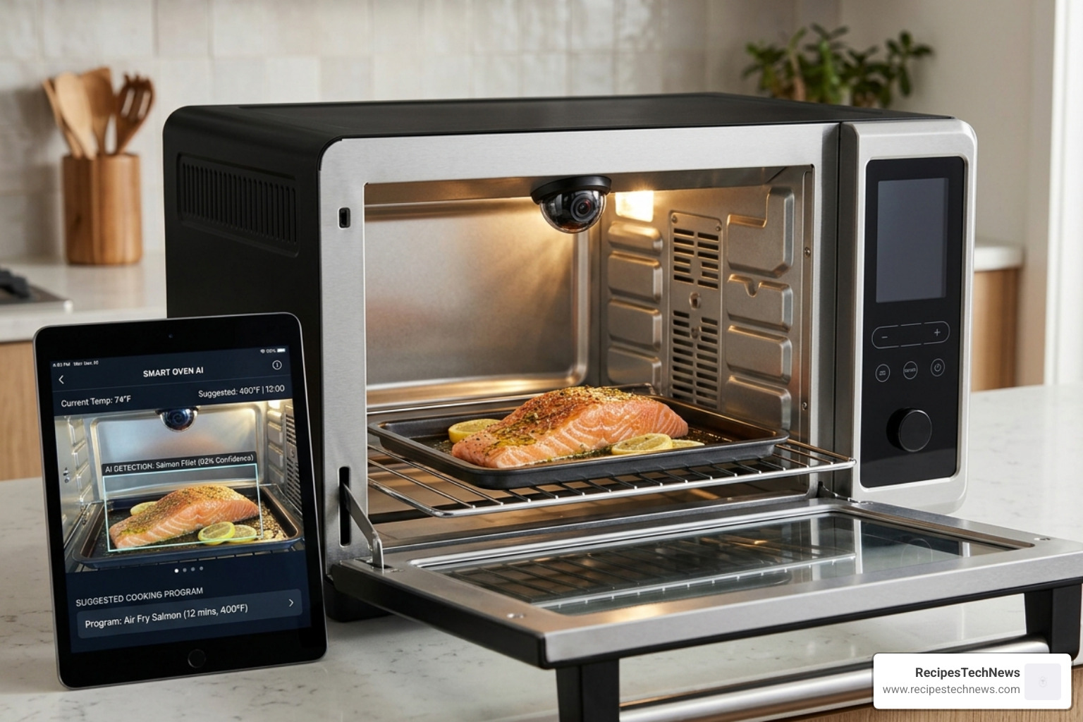 Smart oven identifying food using internal camera and AI recognition - smart devices for kitchen