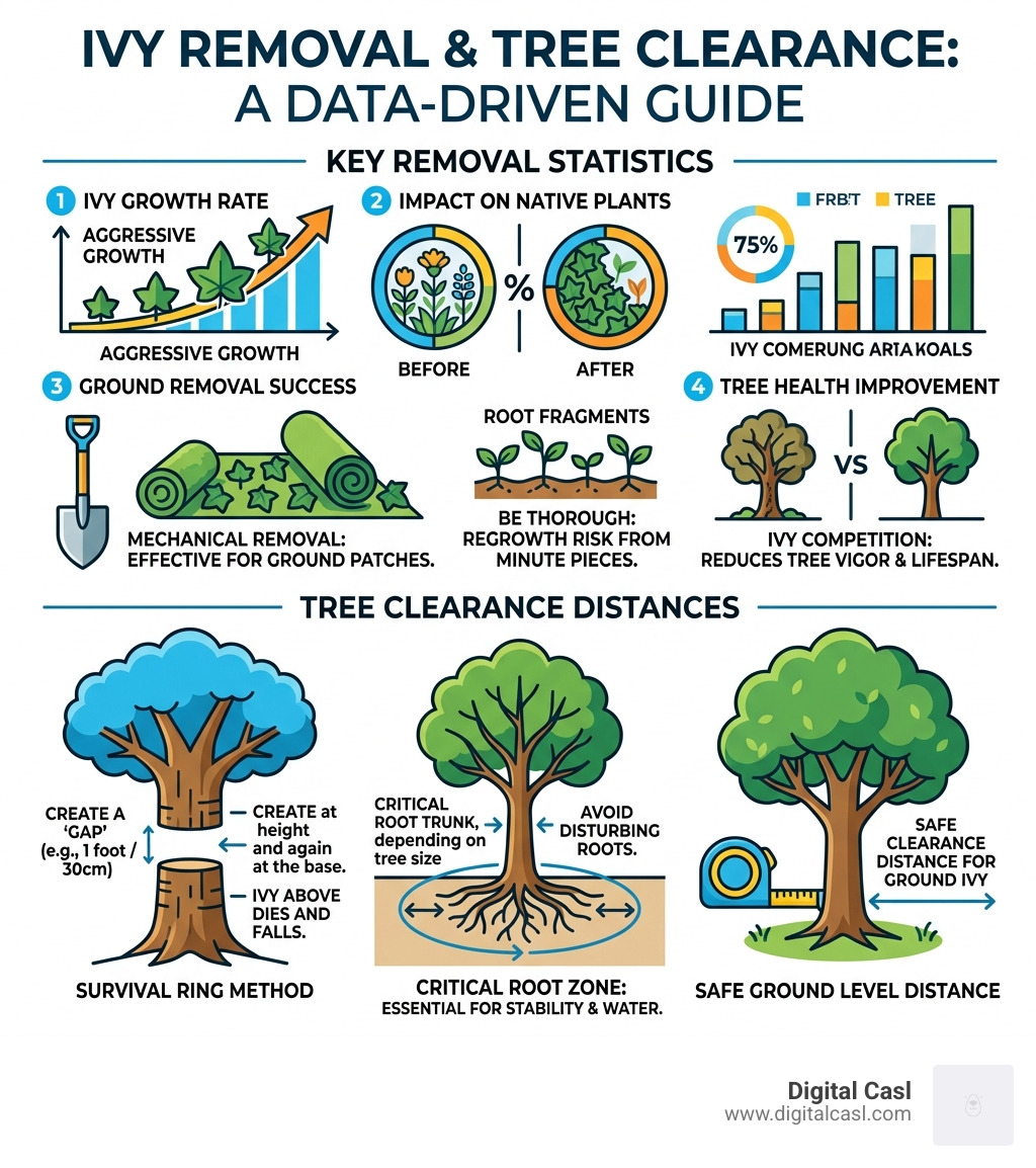 Infographic showing ivy removal stats and tree clearance distances - ivy plant pest control infographic 