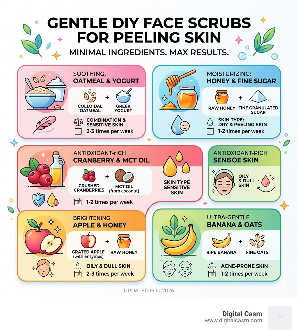 DIY face scrub options for peeling skin with ingredients, frequency, and skin type guide - diy face scrub for peeling skin