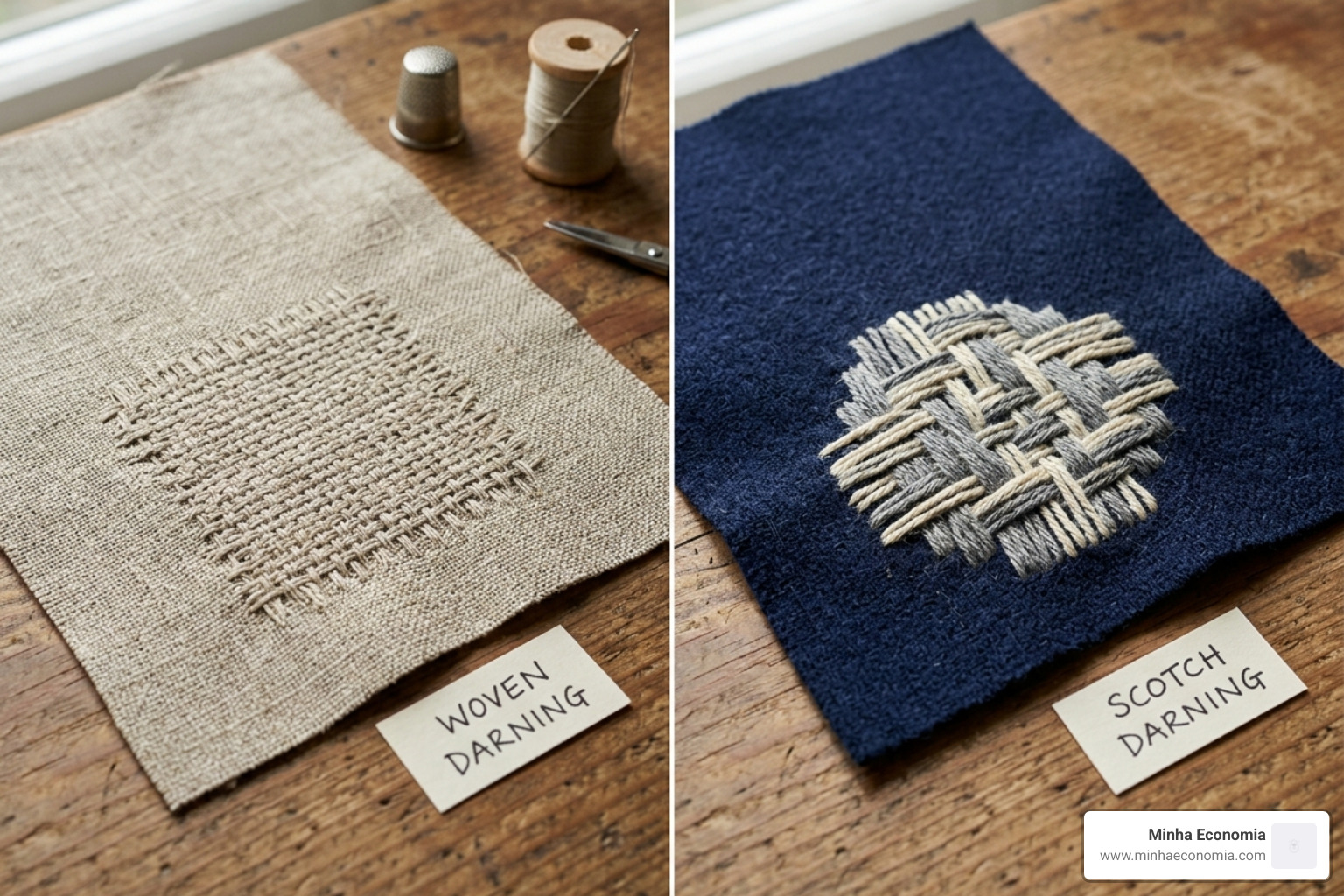 Comparison of woven darning texture vs. scotch darning texture - darning methods