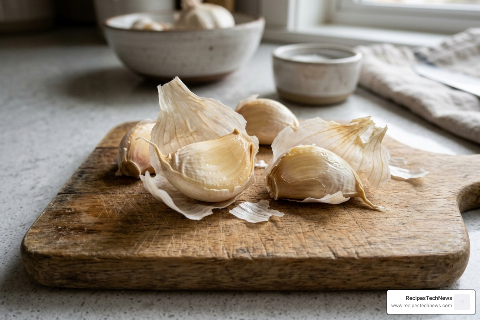 Microwaved garlic cloves popping out of their skins after 20 seconds - best gadget cooking hacks