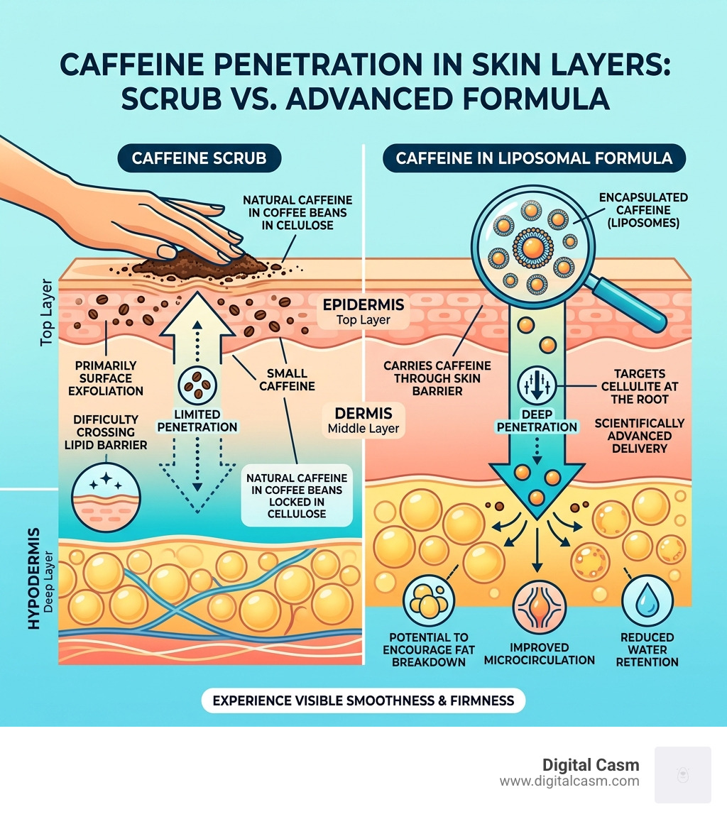 Comparison of caffeine penetration in skin layers - caffeine scrub for cellulite infographic 