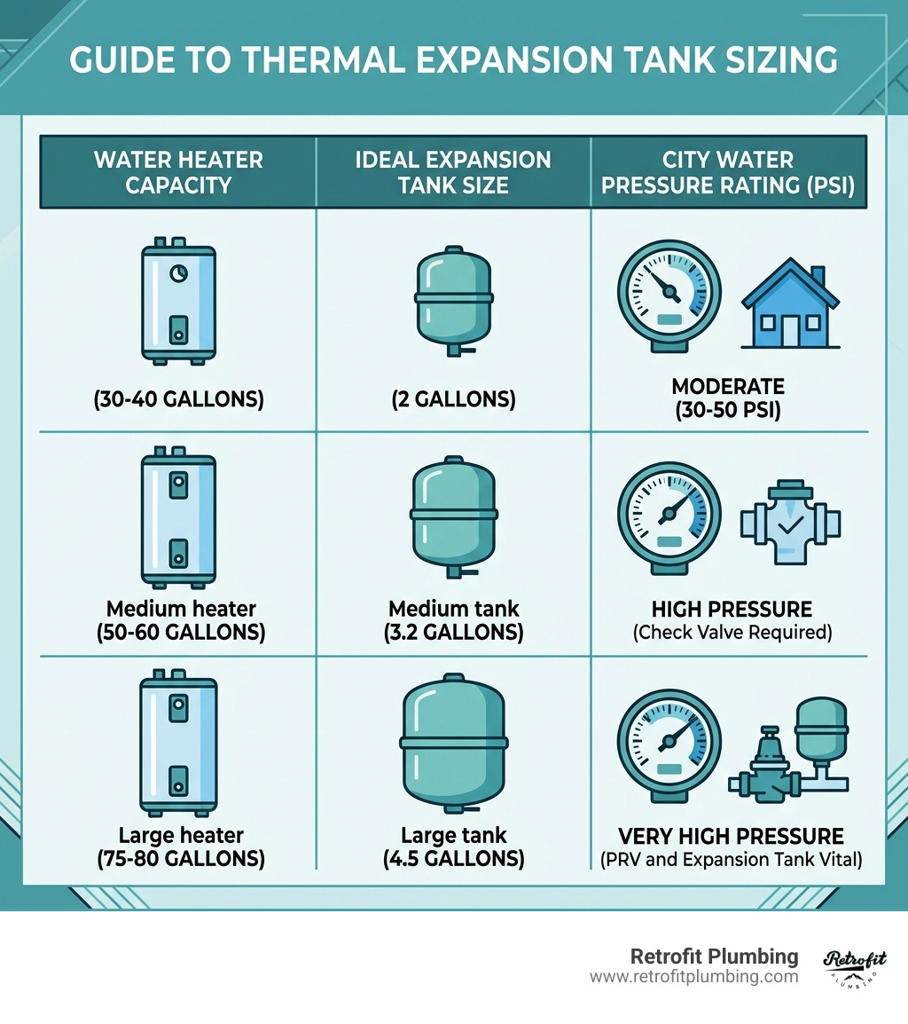 Table comparing expansion tank sizes - replacing an electric water heater infographic Table comparing expansion tank sizes - replacing an electric water heater infographic
