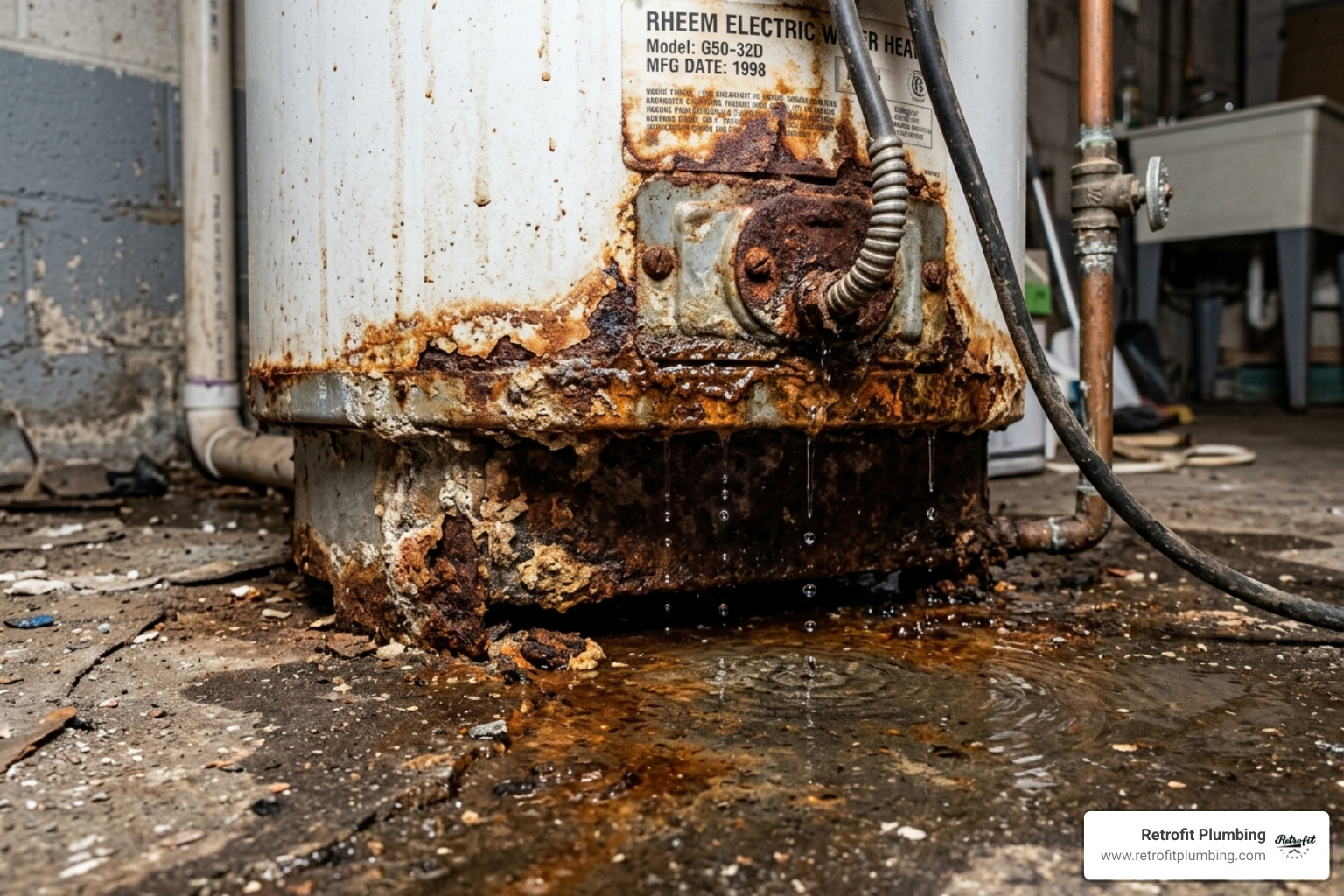 corroded water heater base with slow leaks - replacing an electric water heater corroded water heater base with slow leaks - replacing an electric water heater