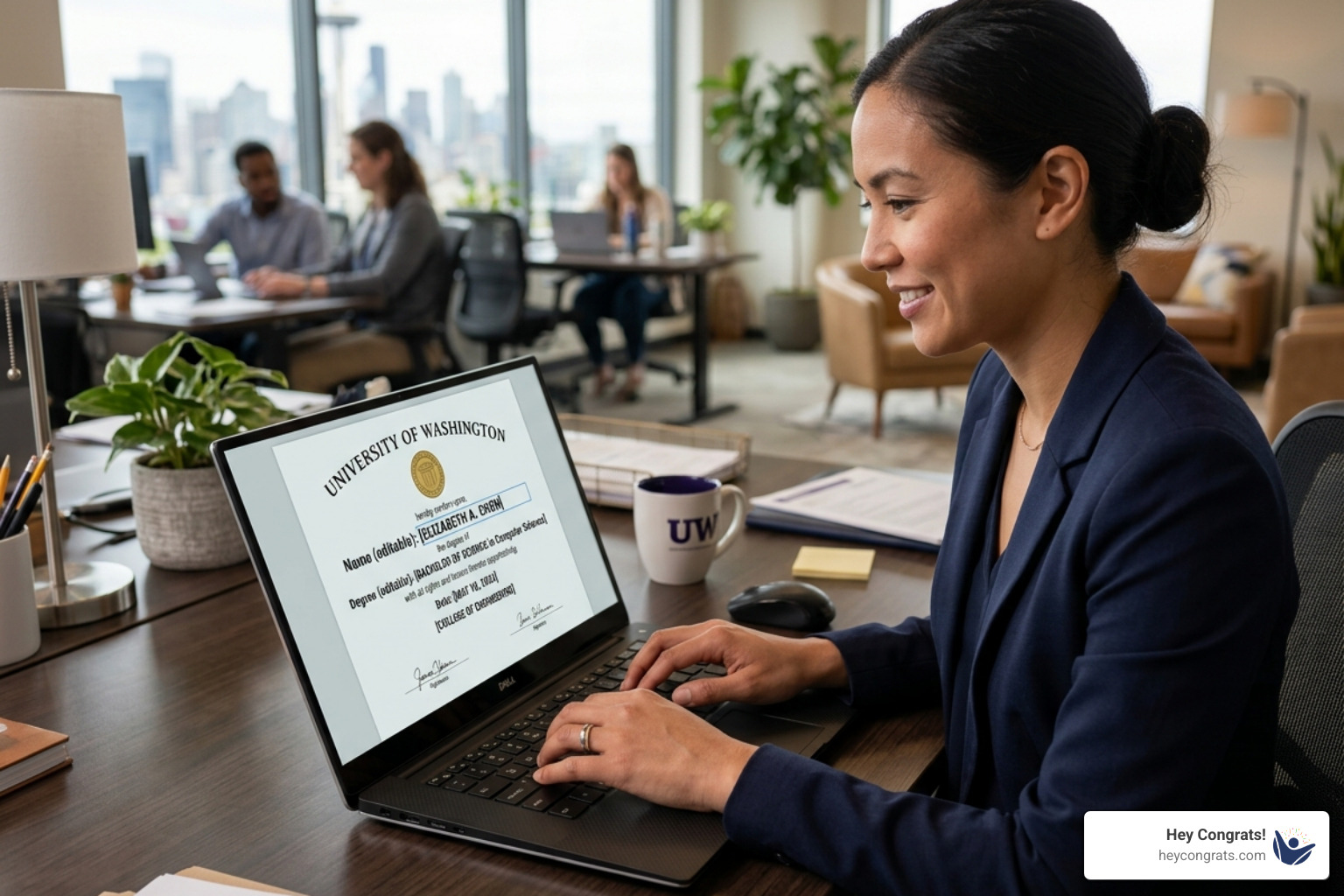 user customizing a diploma template on a laptop with focus on text fields - fake diploma generator free