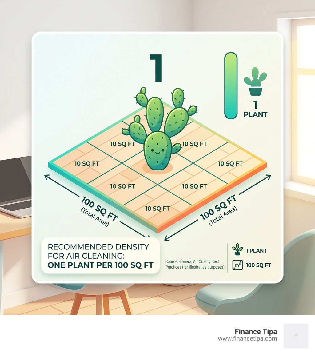 Stat showing that one plant per 100 sq ft is the recommended density for air cleaning - cactus air purifier infographic 