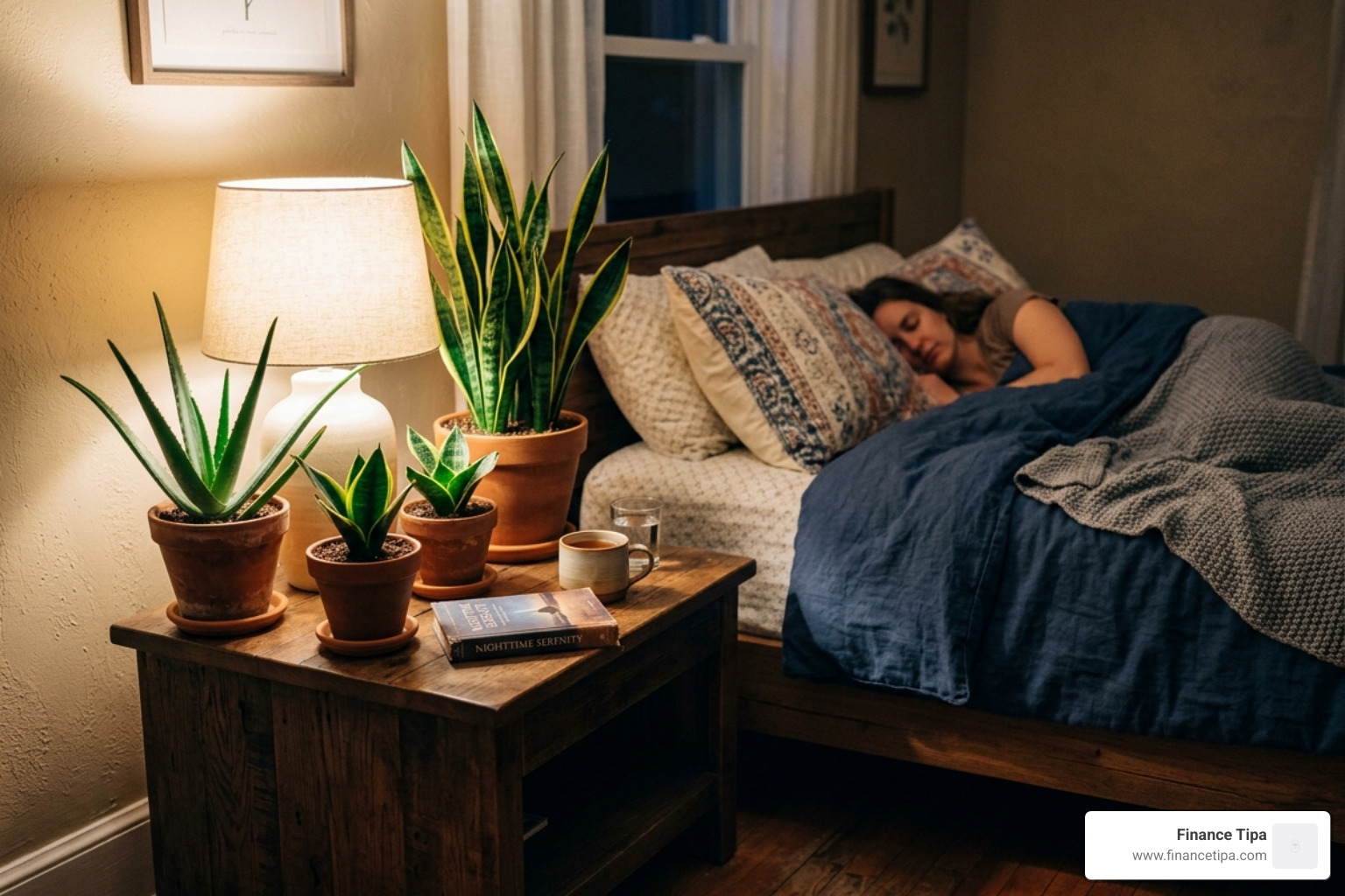 Cactus arrangement on a bedroom nightstand for nighttime oxygen - cactus air purifier