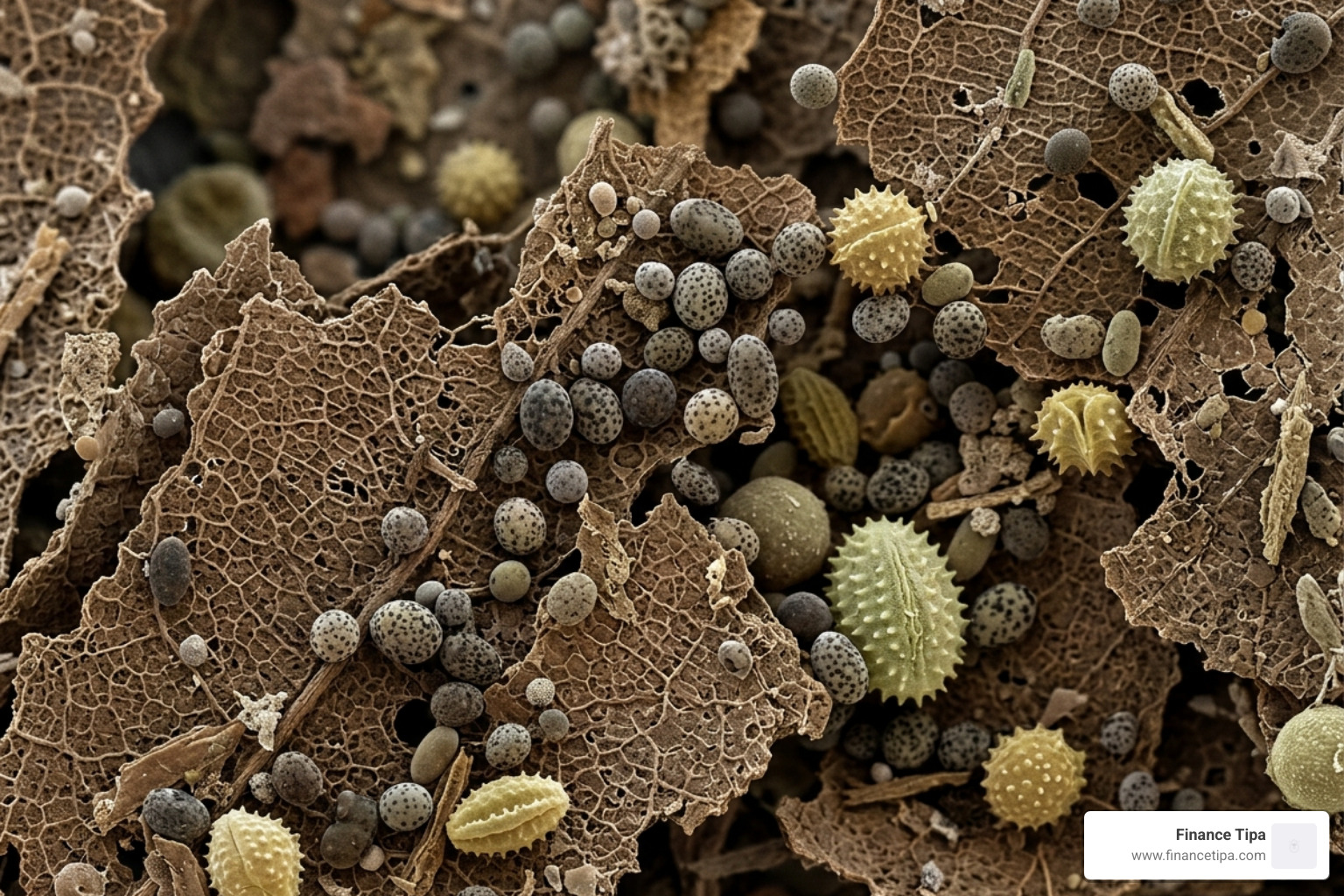 microscopic view of leaf debris showing mold spores and pollen allergens - fall leaf dust control