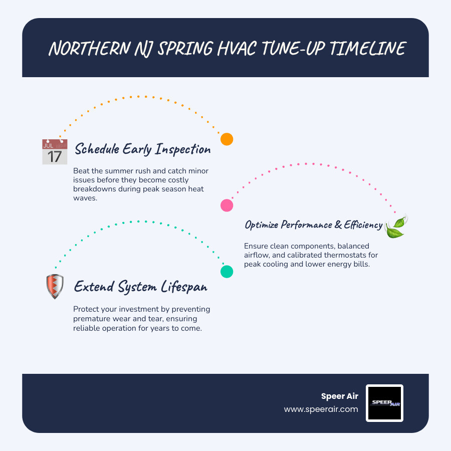 Spring HVAC maintenance timeline infographic for Northern New Jersey homeowners - spring ac and hvac maintenance for Spring HVAC maintenance timeline infographic for Northern New Jersey homeowners - spring ac and hvac maintenance for