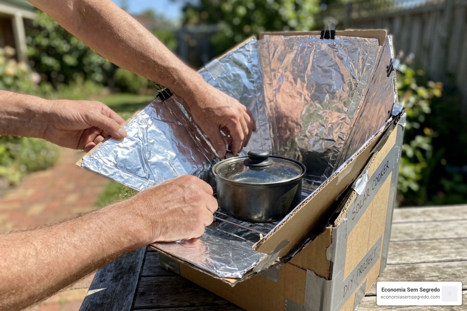 Assembly process showing the angles of the reflective panels - how to build a solar panel cooker Assembly process showing the angles of the reflective panels - how to build a solar panel cooker
