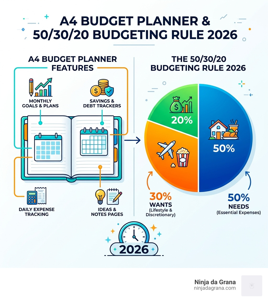 A4 budget planner features and 50/30/20 budgeting rule infographic for 2026 - a4 budget planner infographic A4 budget planner features and 50/30/20 budgeting rule infographic for 2026 - a4 budget planner infographic