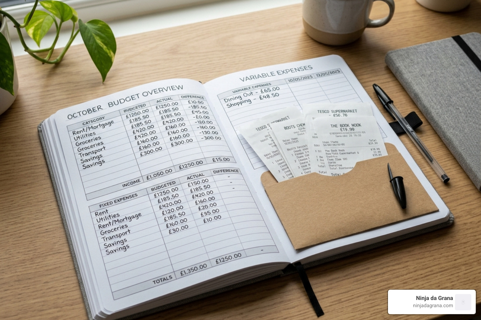 Close-up of 120gsm thick paper and sturdy receipt pockets in a planner - a4 budget planner Close-up of 120gsm thick paper and sturdy receipt pockets in a planner - a4 budget planner