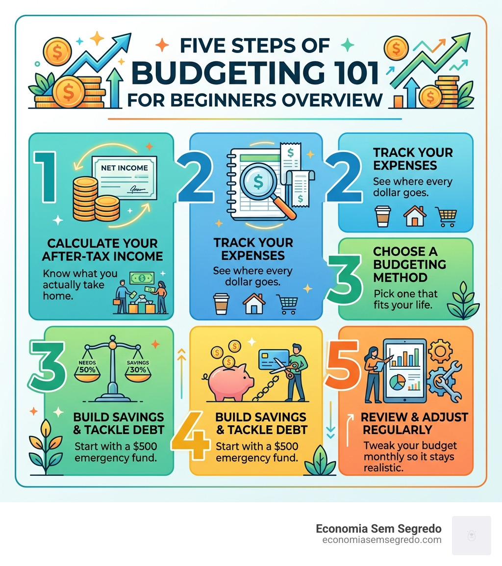 Five steps of budgeting 101 for beginners infographic overview - budgeting 101 for beginners infographic 