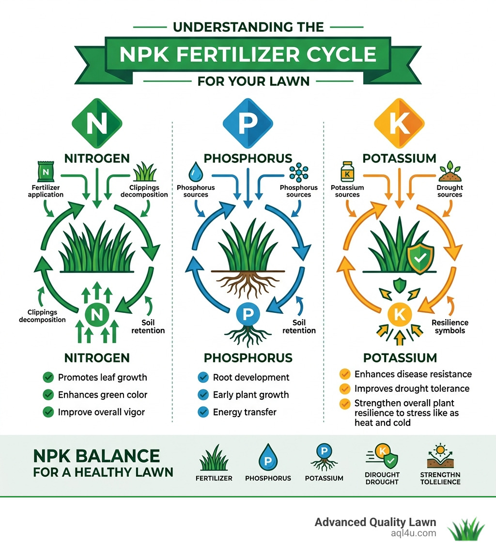 NPK nitrogen phosphorus potassium cycle infographic for lawn fertiliser - best fertiliser for grass infographic NPK nitrogen phosphorus potassium cycle infographic for lawn fertiliser - best fertiliser for grass infographic