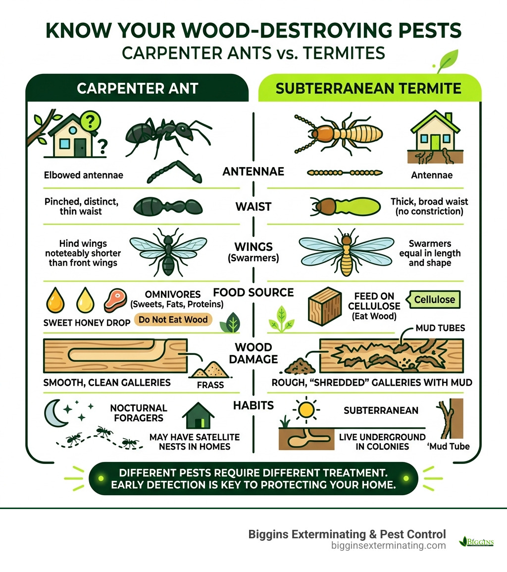 Comparison of carpenter ants and termites - black carpenter ants Bedford infographic 