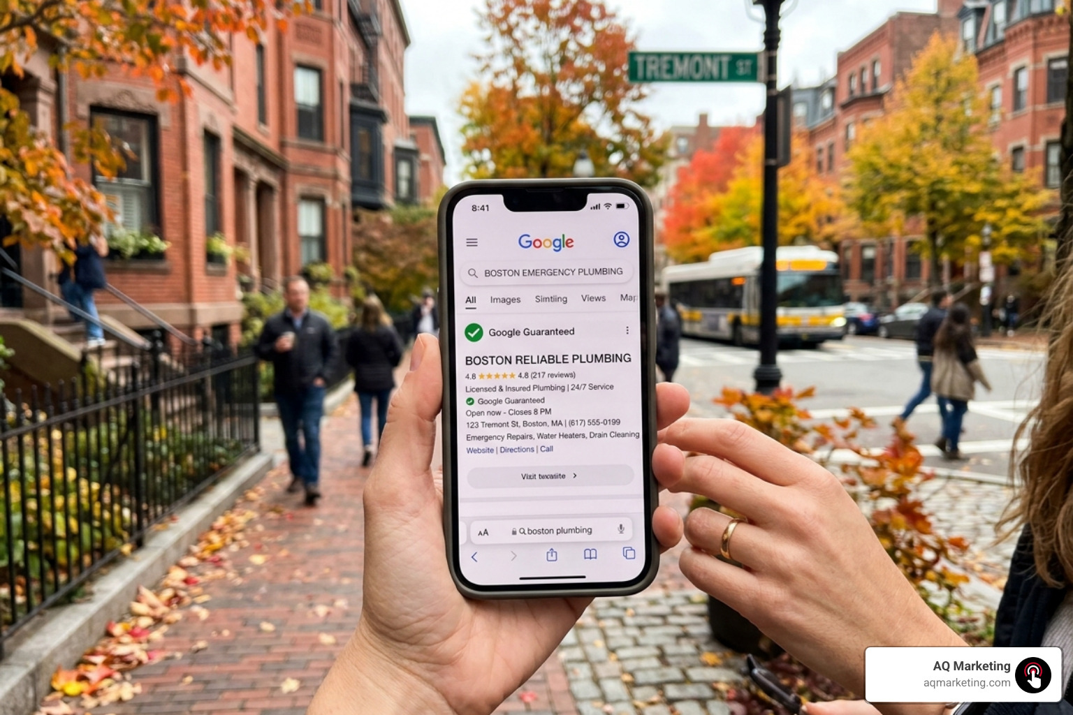 Google Guaranteed badge displayed on a smartphone screen next to a service business listing - Local Google Ads Google Guaranteed badge displayed on a smartphone screen next to a service business listing - Local Google Ads