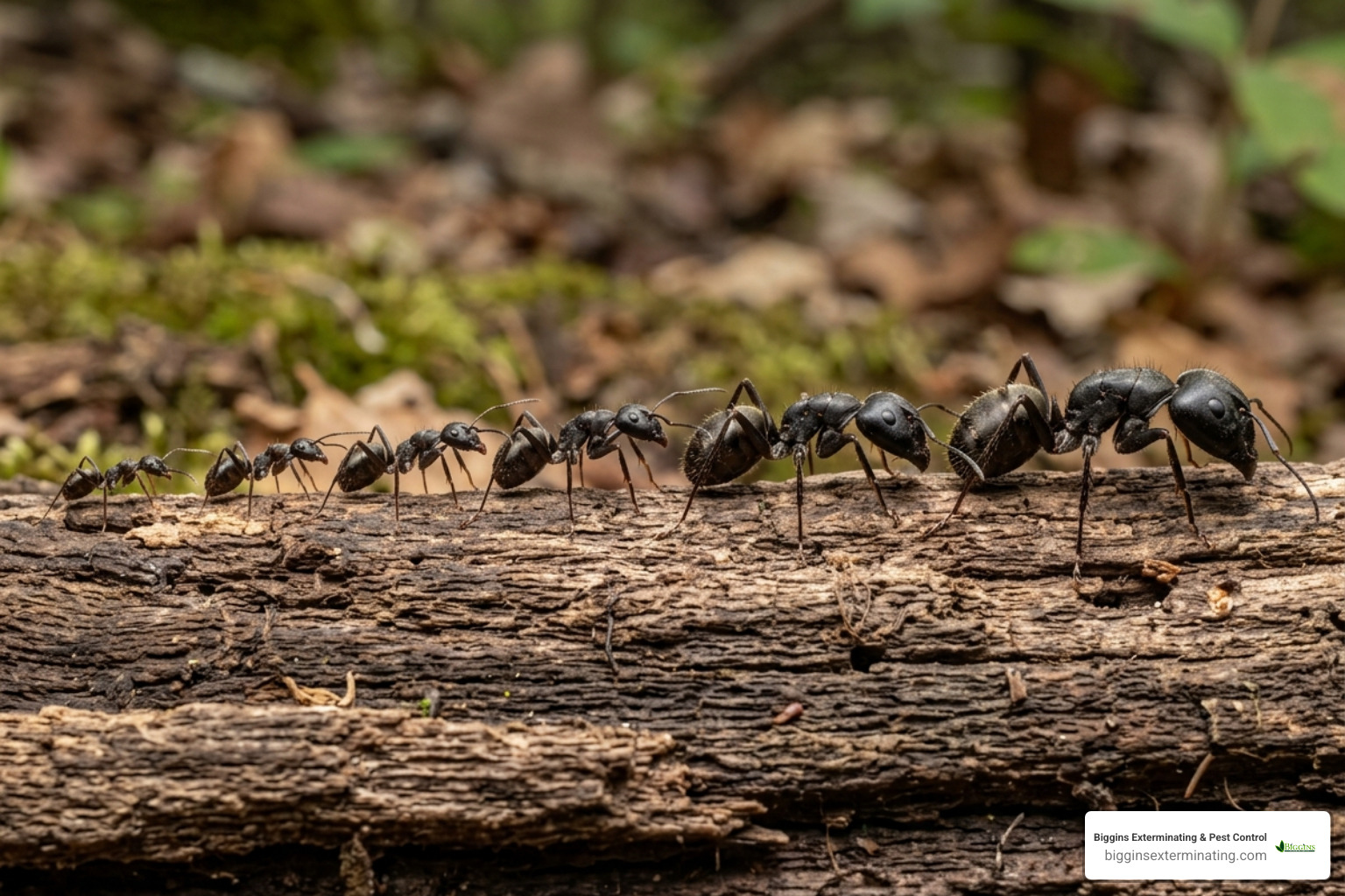 Polymorphic worker ants showing size variation from minor to major - black carpenter ants Bedford