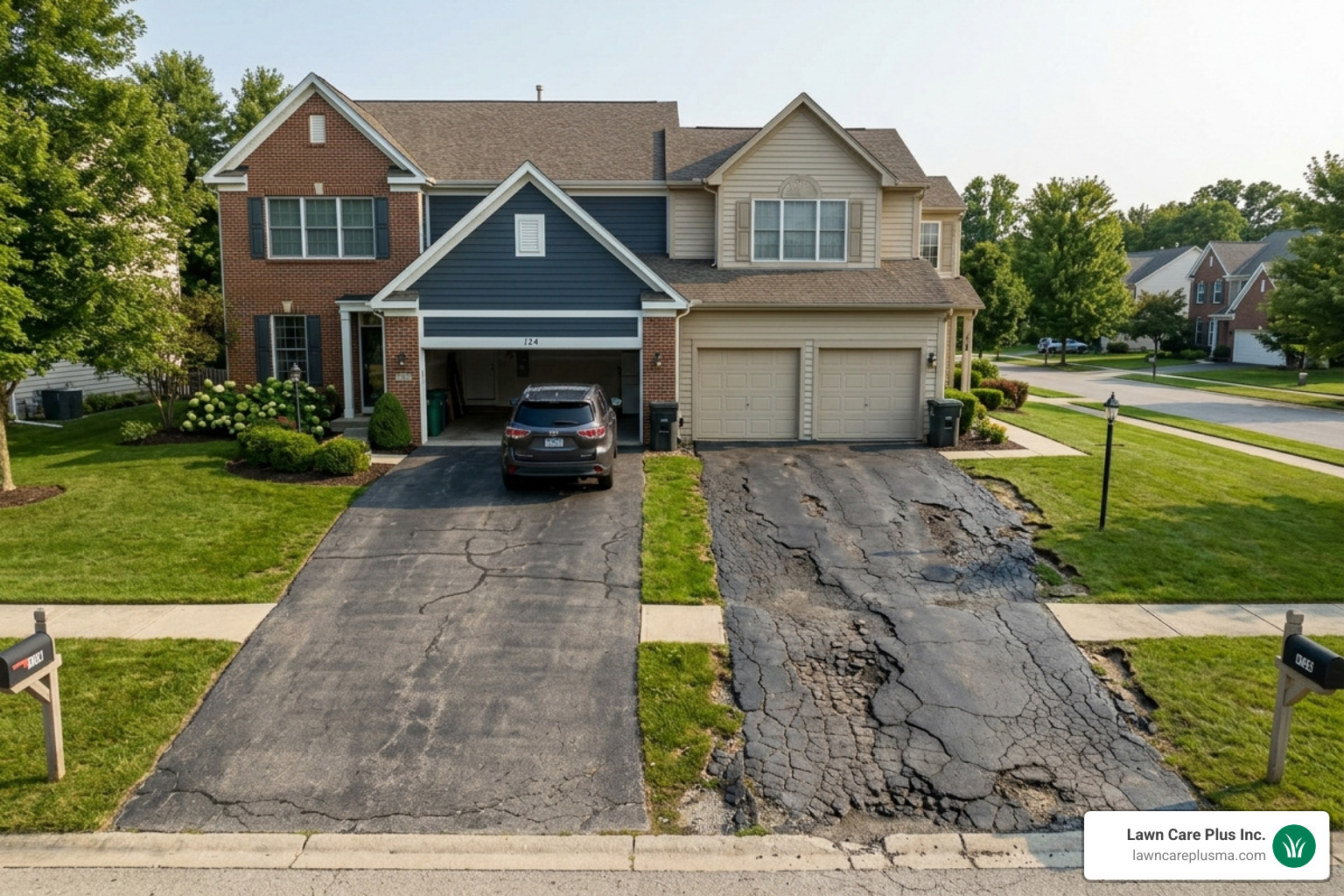 Image showing the difference between surface cracks and structural failure in a driveway - average cost for repaving a