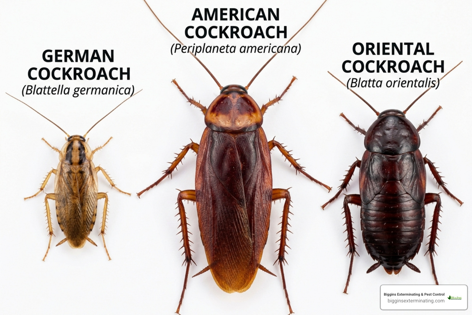 Comparison of American, German, and Oriental cockroaches - cockroach exterminator Billerica MA