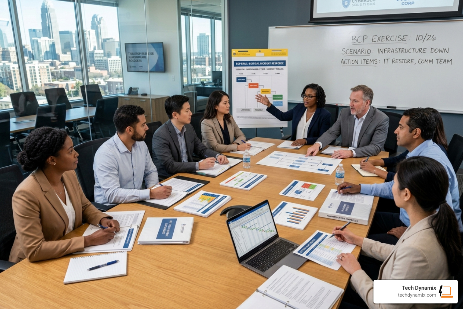 A group of professionals conducting a tabletop BCP exercise - Business continuity planning