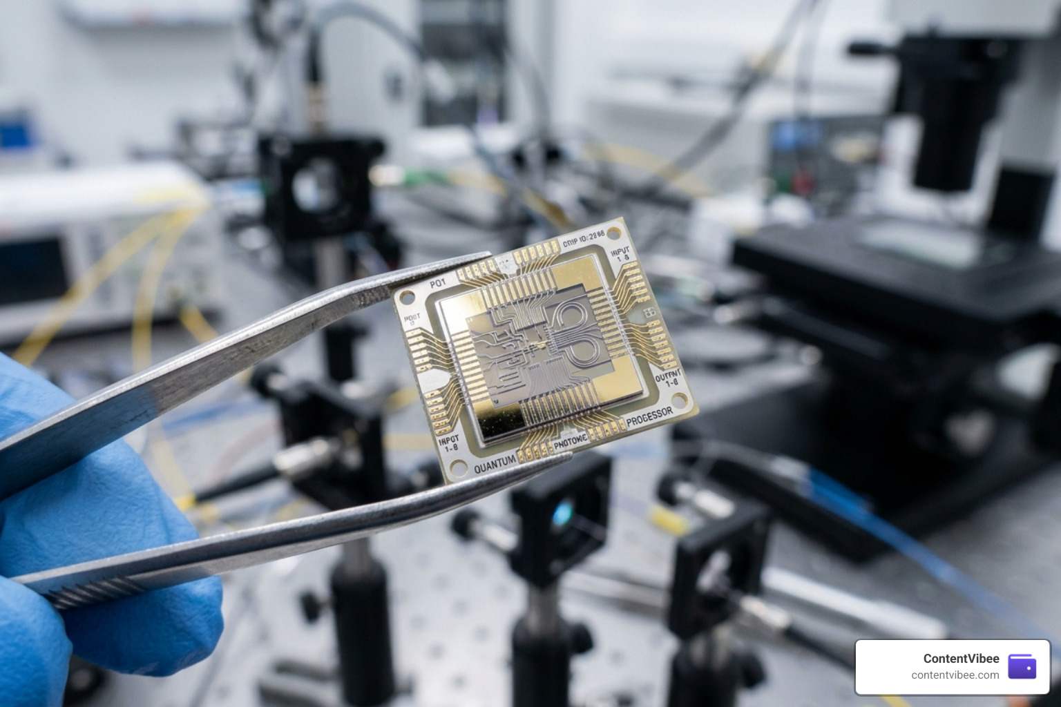 Close up of Xanadu's thumbnail sized photonic quantum chip being held with tweezers - nvidia xanadu investment