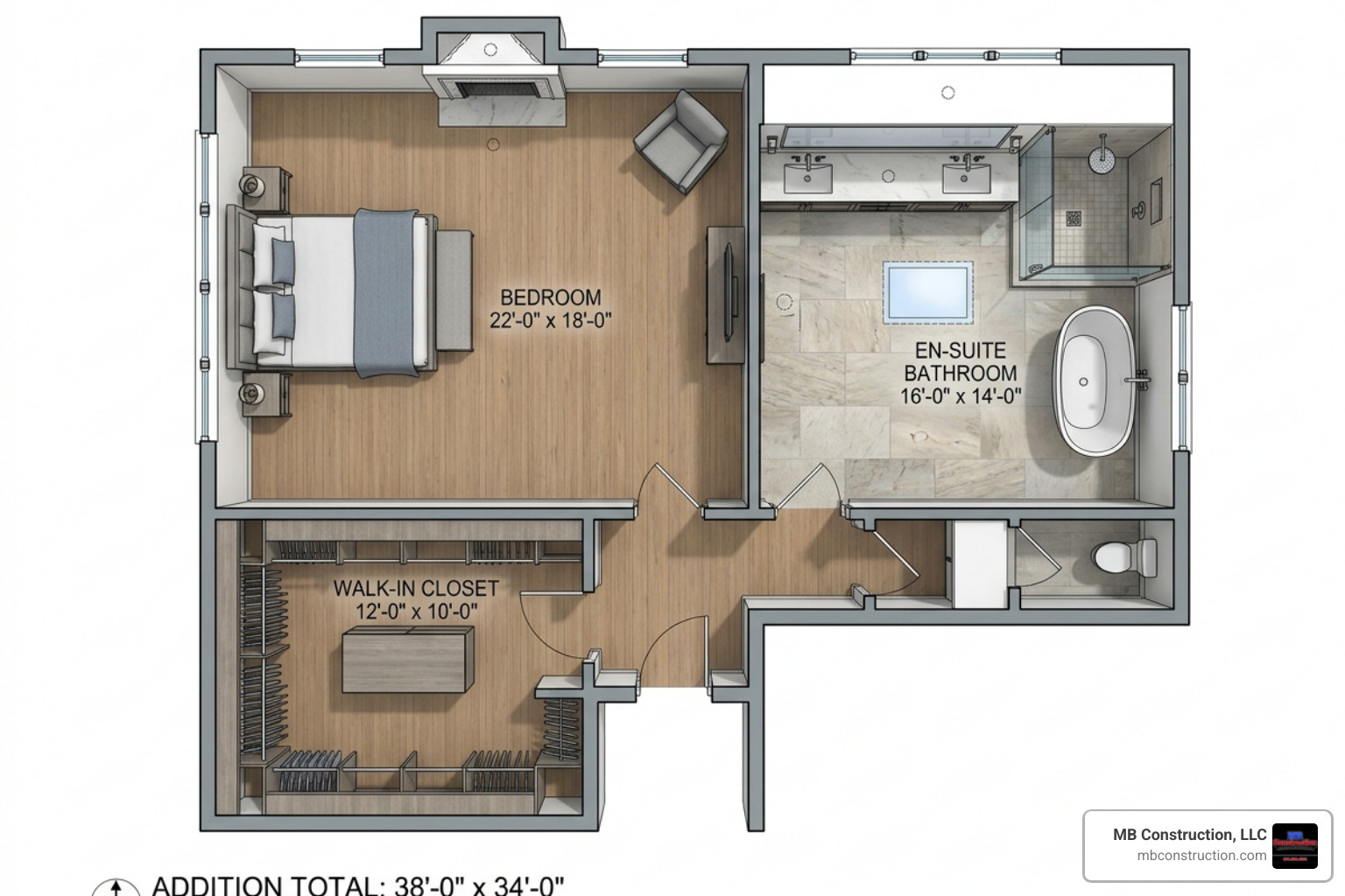 Floor plan of a master suite addition - house addition cost