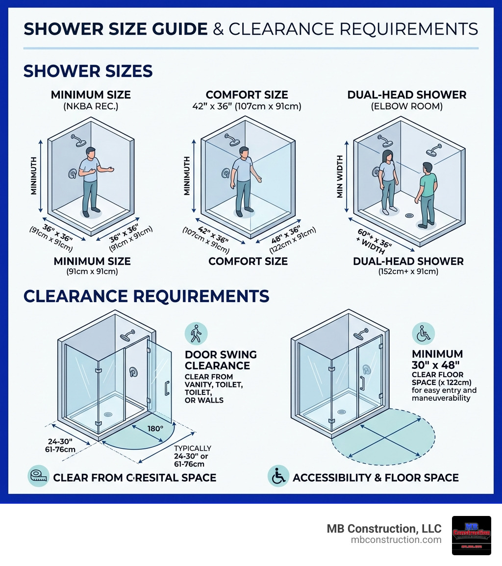 Infographic: Shower size guide and clearance requirements - bathroom shower renovations infographic 